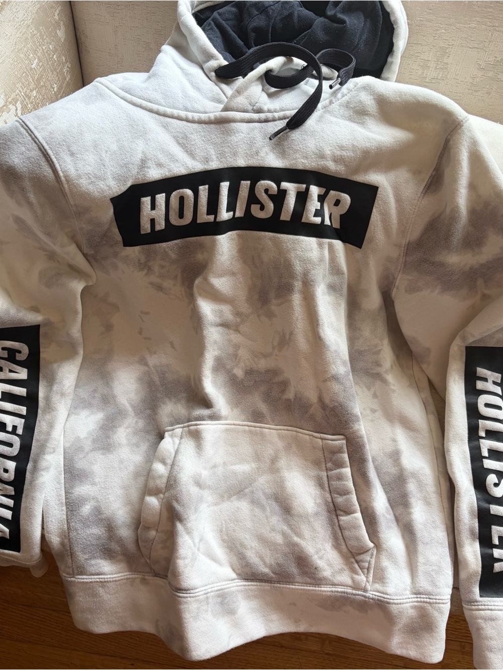 Hollister Black and White Tie-Dye Logo Hoodie